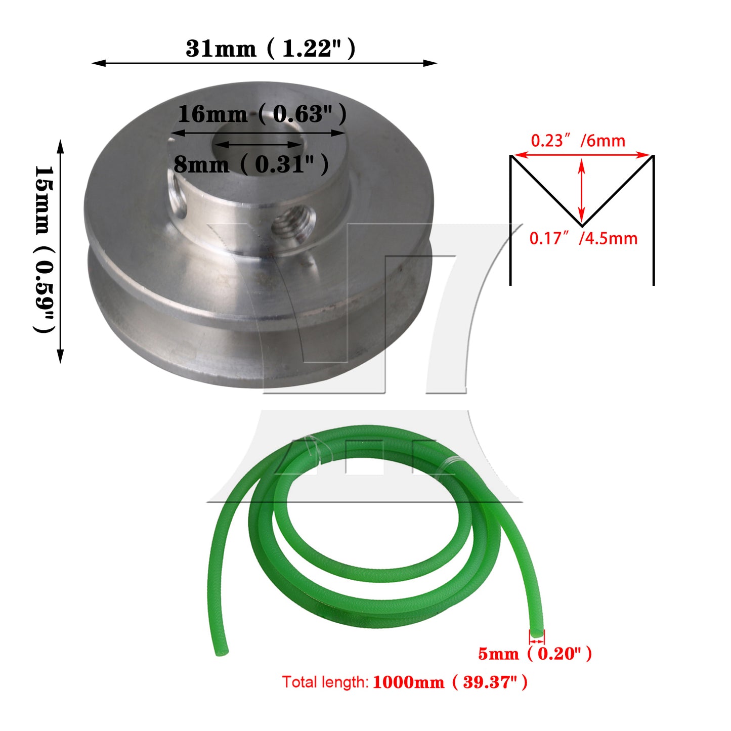 BQLZR Single Groove Pulley 31mm 8mm for Drilling Machine w/ 3.28ft Transmission Belt