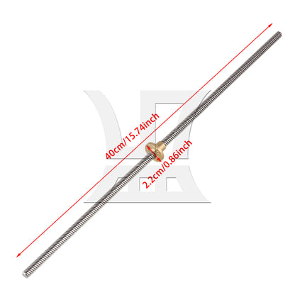 BQLZR  400mm Stainless Steel Lead Screw w/ Nuts 8mm Lead for Machine Tool