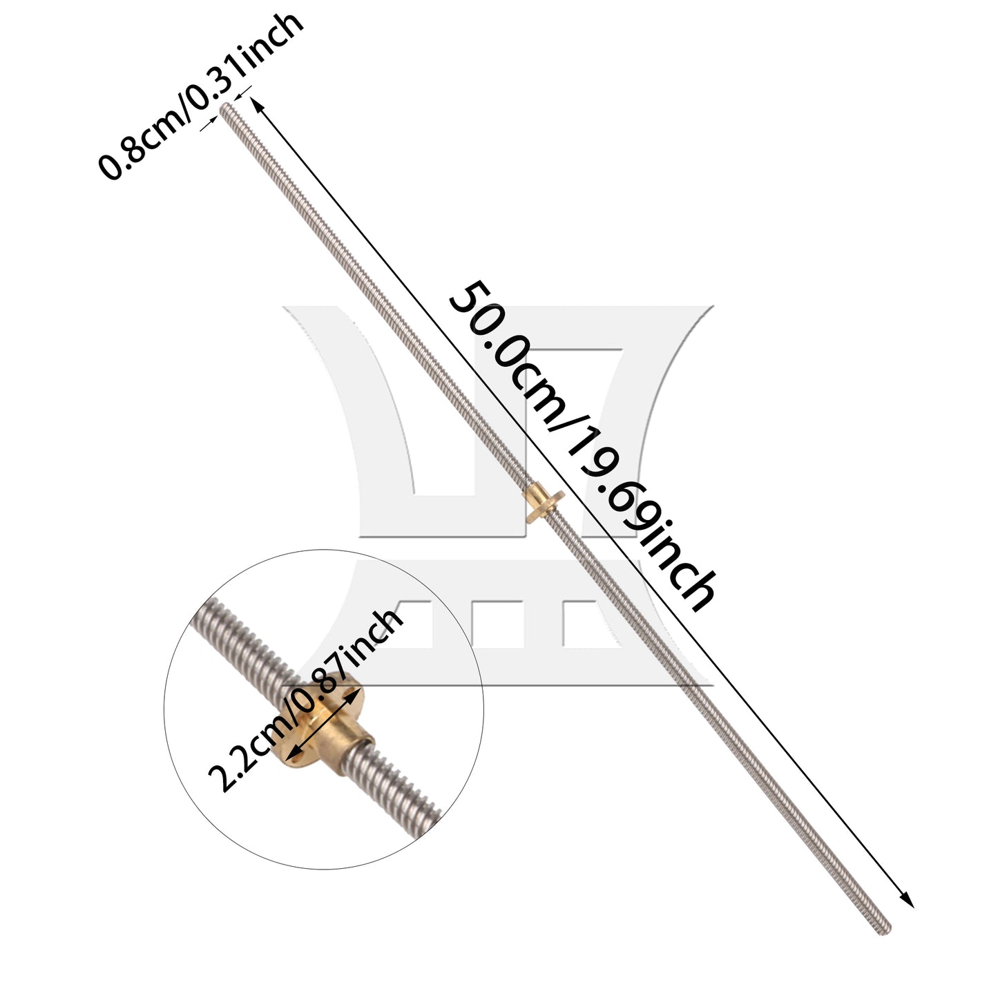 BQLZR Silver Stainless Steel 8mm Lead Screw w/ Brass Nut for Machine Tool