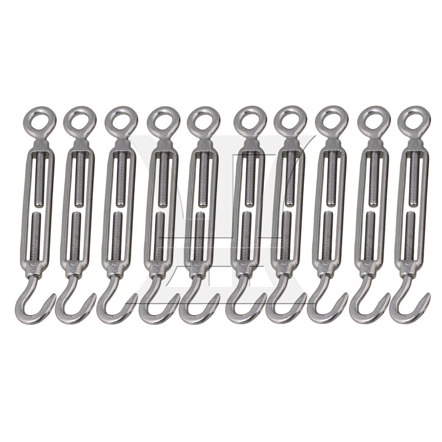 BQLZR 10 Pieces Stainless Steel M5 Hook & Eye Turnbuckle Adjust Chain Rigging Silver
