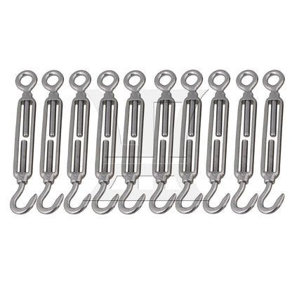 BQLZR 10 Pieces Stainless Steel M5 Hook & Eye Turnbuckle Adjust Chain Rigging Silver