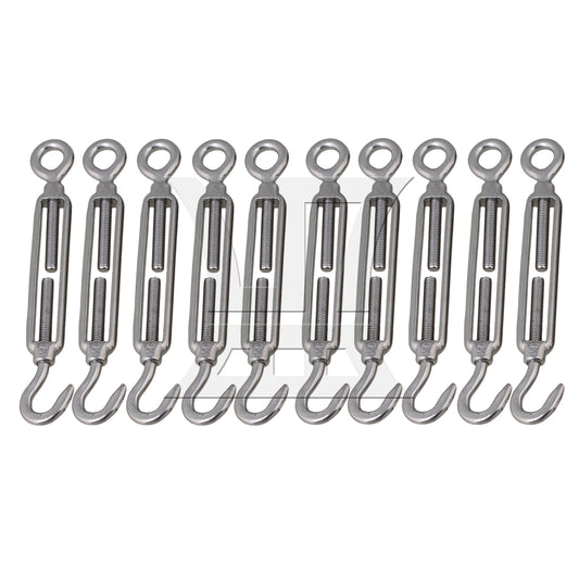 BQLZR 10 Pieces Stainless Steel M5 Hook & Eye Turnbuckle Adjust Chain Rigging Silver