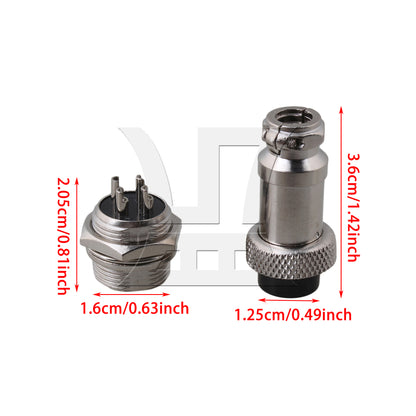 BQLZR 10 Pieces Aviation Plug 4-Pin 16mm GX16-4 Metal Male Female Panel Connector