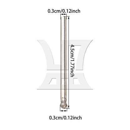 BQLZR 3mm Diamond Coated Rotary Sphere Point Burr Tipped Glass Drill Bit