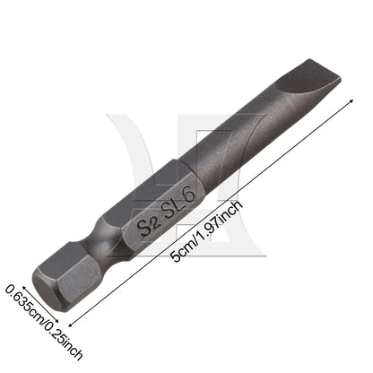 BQLZR 12 Pieces S2 Alloy Steel Hex Handle Flat Head Screwdriver Bits 1/4"