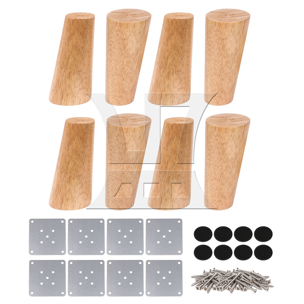 BQLZR 8Pcs Solid Wood Color Furniture Leg 4.72x2.28x1.49inch & Plate & Screw & Pad