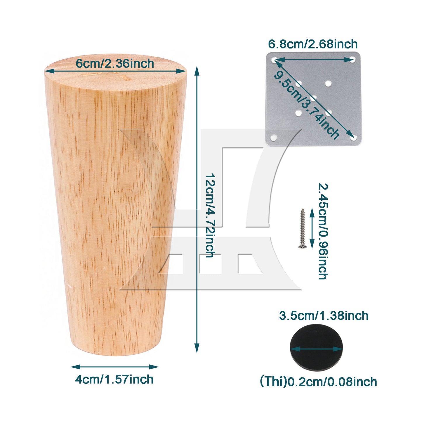 BQLZR  Solid Wood Color Round Furniture Leg 4.72x1.57x2.36inch & Mouting Part