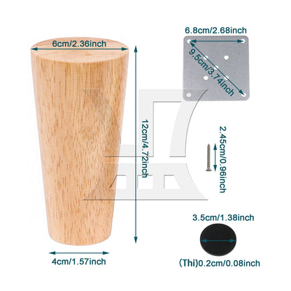 BQLZR  Solid Wood Color Round Furniture Leg 4.72x1.57x2.36inch & Mouting Part