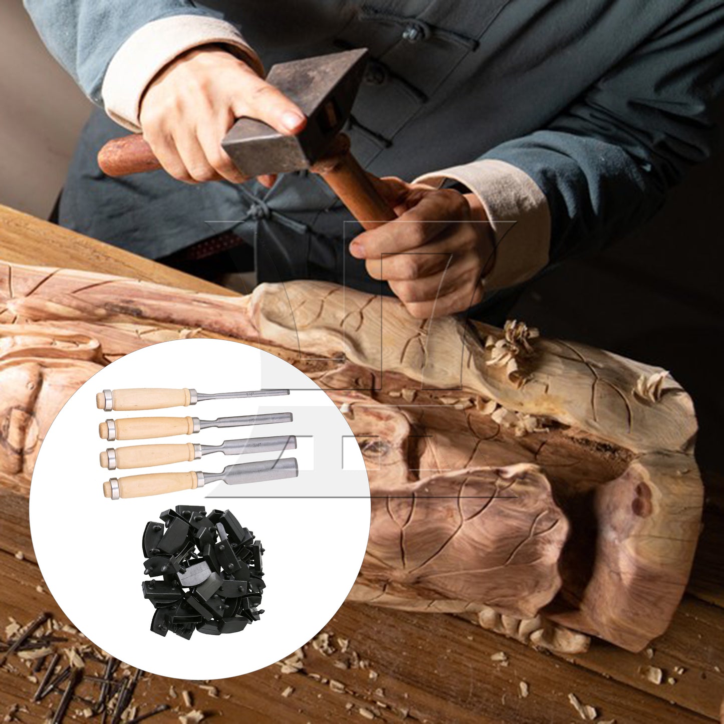 BQLZR 50Pcs Plastic Black Bed Slat Holder 55mm and 4Pcs Wood Chisel Replacement Kit