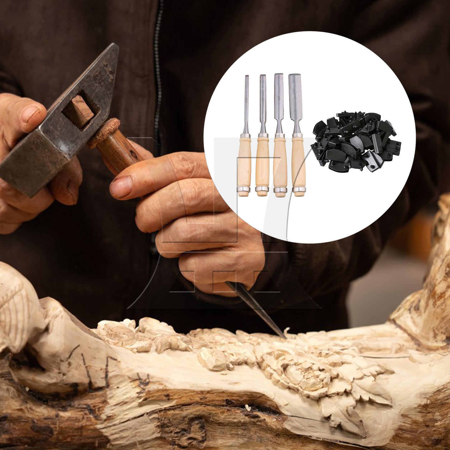 BQLZR 50Pcs Plastic Black Bed Slat Holder 55mm and 4Pcs Wood Chisel Replacement Kit