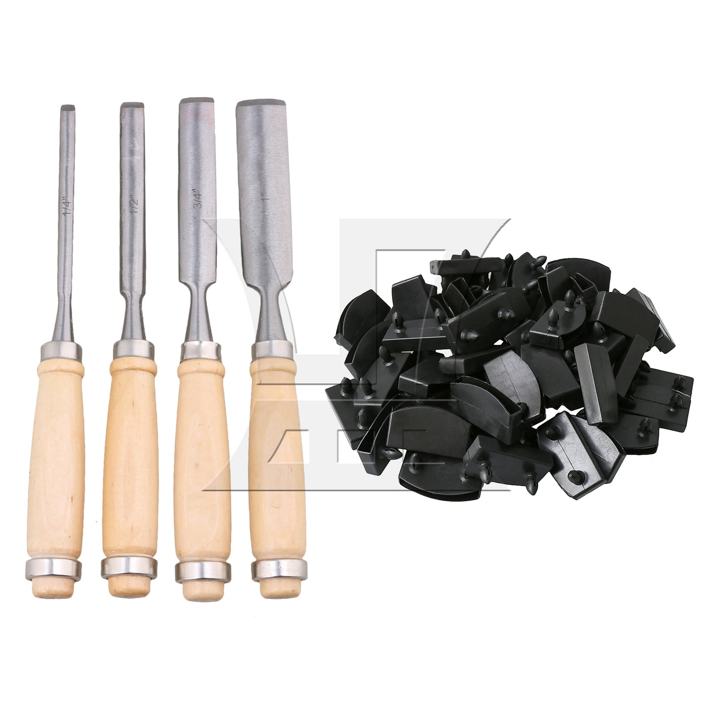 BQLZR 50Pcs Plastic Black Bed Slat Holder 55mm and 4Pcs Wood Chisel Replacement Kit