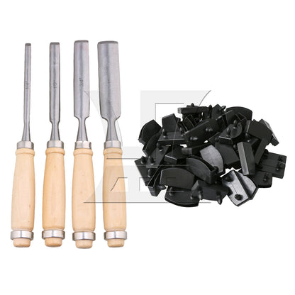 BQLZR 50Pcs Plastic Black Bed Slat Holder 55mm and 4Pcs Wood Chisel Replacement Kit