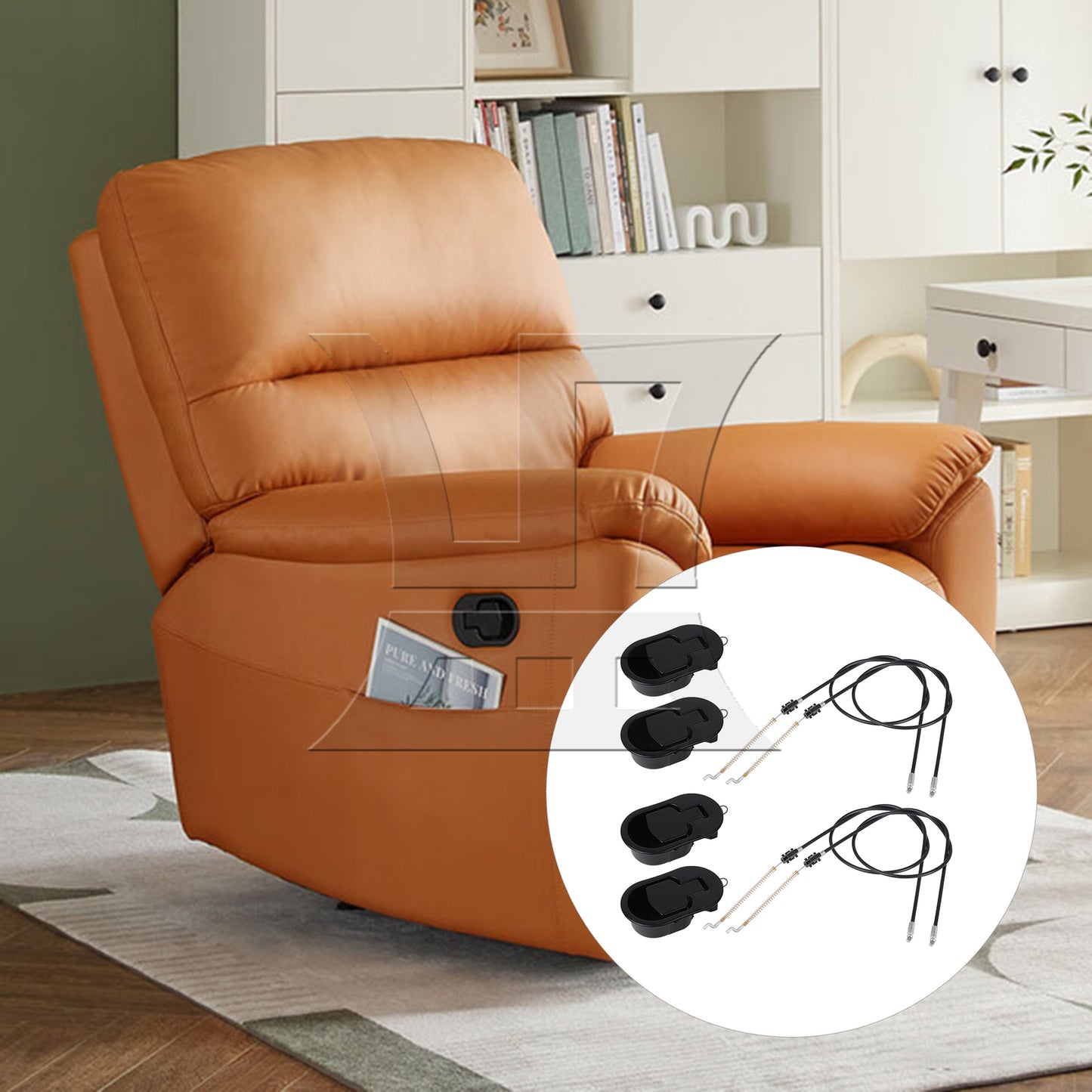 BQLZR Universal Black Metal Pull Recliner Handle with 4 Pieces Cable for Sofa