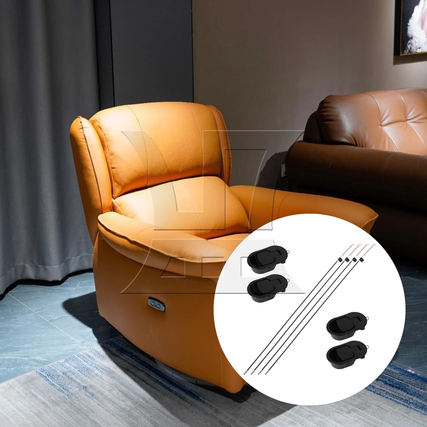 BQLZR Universal Black Metal Pull Recliner Handle with 4 Pieces Cable for Sofa