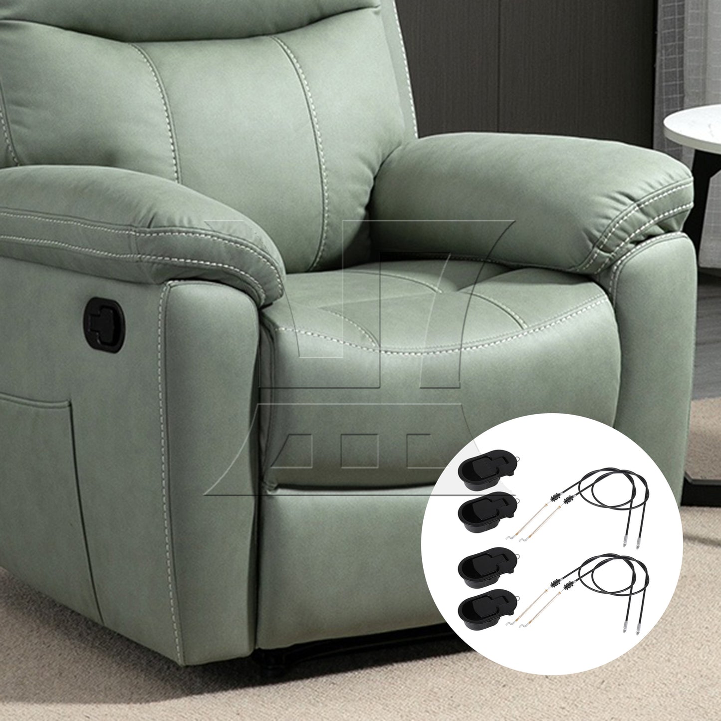 BQLZR Universal Black Metal Pull Recliner Handle with 4 Pieces Cable for Sofa