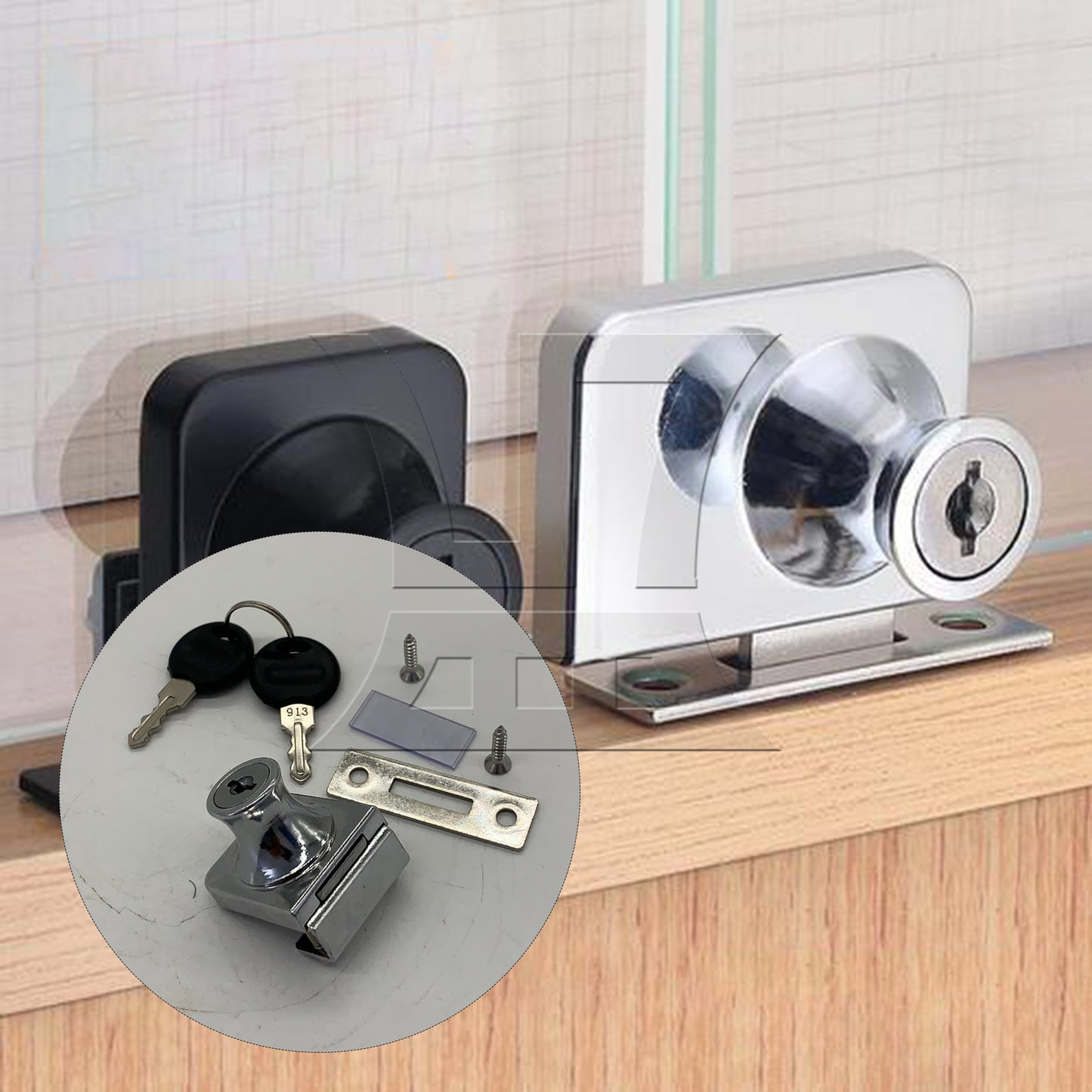 BQLZR Display Cabinet Door Lock 1.38x1.18inch Silver Stainless Steel w/ 4Pcs Key