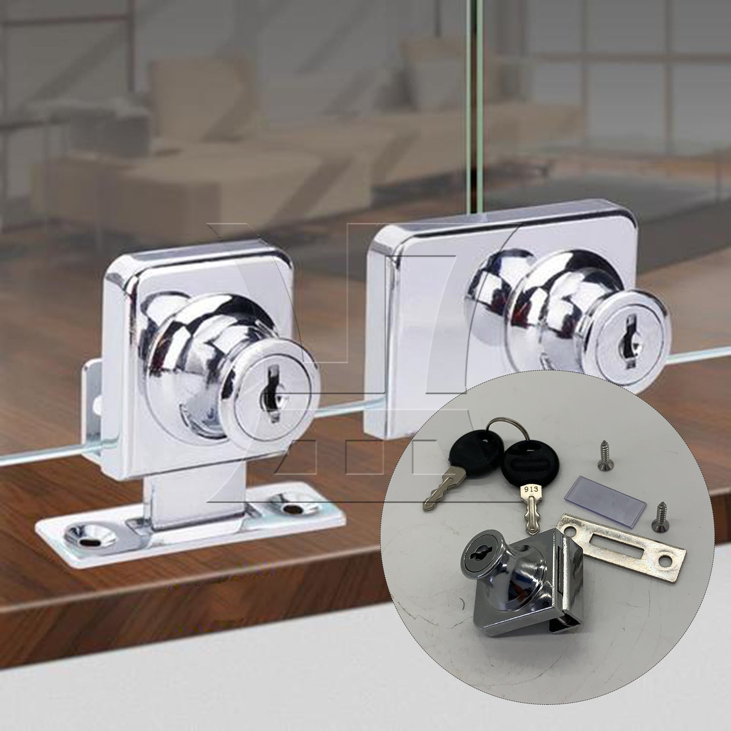 BQLZR Display Cabinet Door Lock 1.38x1.18inch Silver Stainless Steel w/ 4Pcs Key