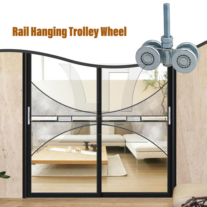 BQLZR Barn Door Rail Trolley Steel Double Wheel Rail Hanging Rollers H3-3