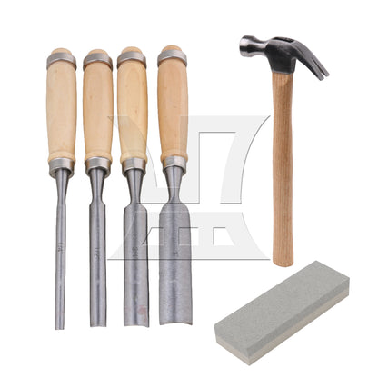 BQLZR Wood Carving Chisel Tools 9.45 x 0.94 Inch Set with Sharpening Stone Hammer