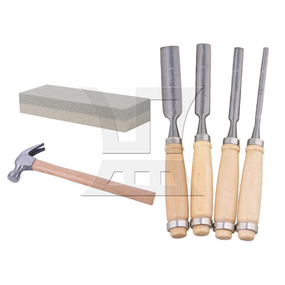 BQLZR Wood Carving Chisel Tools 9.45 x 0.94 Inch Set with Sharpening Stone Hammer