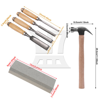 BQLZR Wood Carving Chisel Tools 9.45 x 0.94 Inch Set with Sharpening Stone Hammer