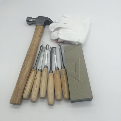 BQLZR Wood Carving Chisel Tools in 1 Kit w/ Sharpening Stone 8-Ounce Claw Hammer