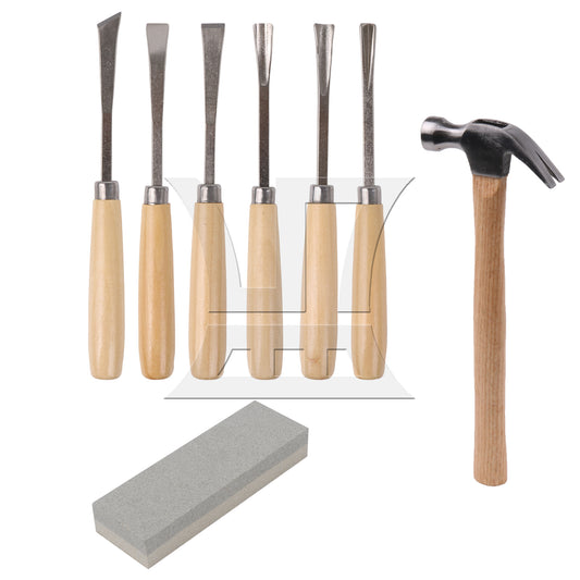 BQLZR Wood Carving Chisel Tools in 1 Kit w/ Sharpening Stone 8-Ounce Claw Hammer