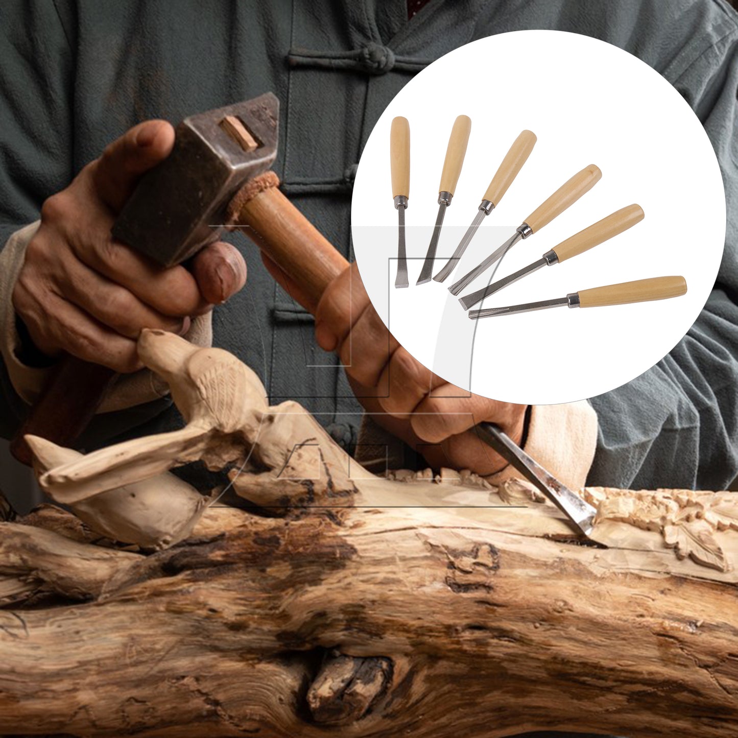 BQLZR Wood Carving Chisel Tools in 1 Kit w/ Sharpening Stone 8-Ounce Claw Hammer