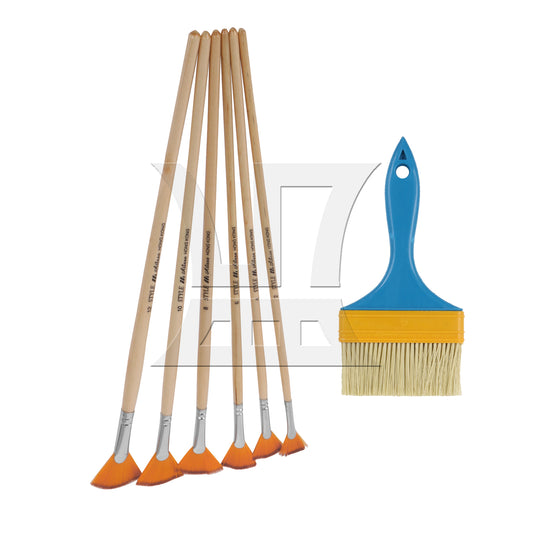 BQLZR 7 Pieces Fan Artist Paint Brushes w/ 1" Blue Handle Chip Stains Brush