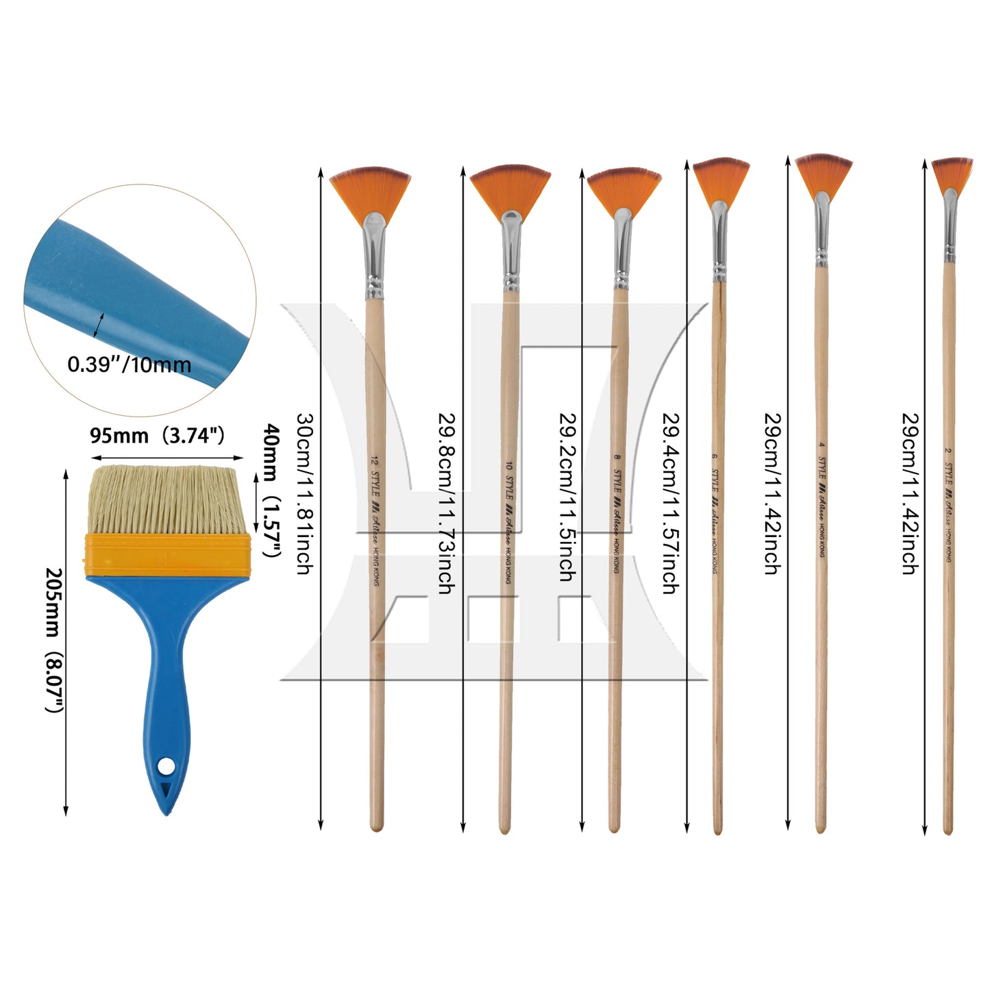 BQLZR 7 Pieces Fan Artist Paint Brushes w/ 1" Blue Handle Chip Stains Brush
