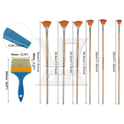 BQLZR 7 Pieces Fan Artist Paint Brushes w/ 1" Blue Handle Chip Stains Brush