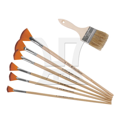 BQLZR 7 Pieces Fan Artist Paint Brushes w/ 2.5" Wood Lengthen Handle Painting Brush