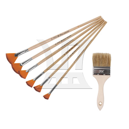 BQLZR 7 Pieces Fan Artist Paint Brushes w/ 2.5" Wood Lengthen Handle Painting Brush