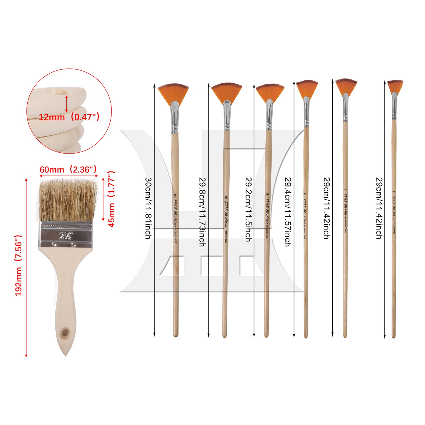 BQLZR 7 Pieces Fan Artist Paint Brushes w/ 2.5" Wood Lengthen Handle Painting Brush