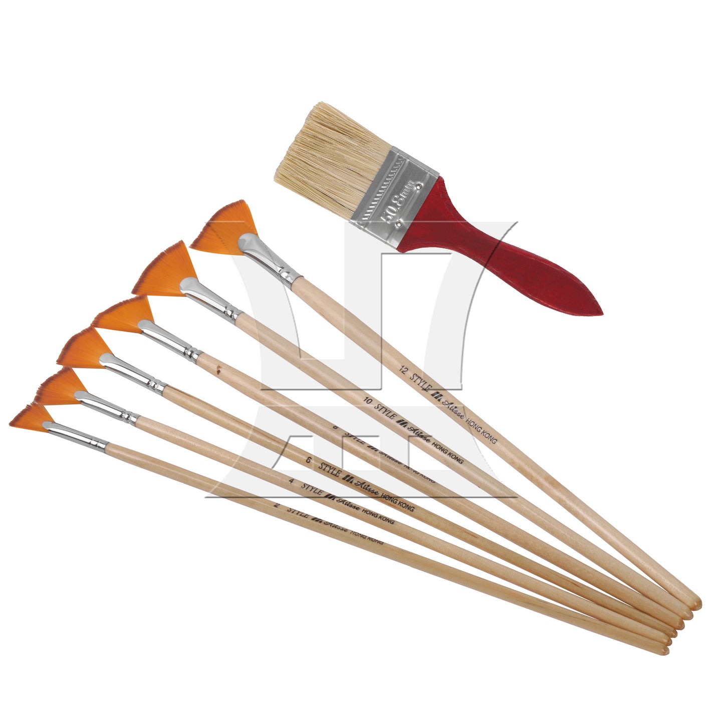 BQLZR 7Pieces Fan Artist Paint Brushes w/ 2 Inch Red/Green wood Color Handle Painting Brush