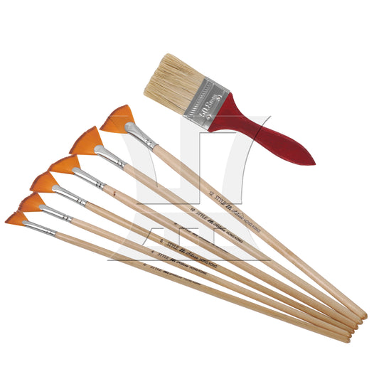 BQLZR 7Pieces Fan Artist Paint Brushes w/ 2 Inch Red/Green wood Color Handle Painting Brush