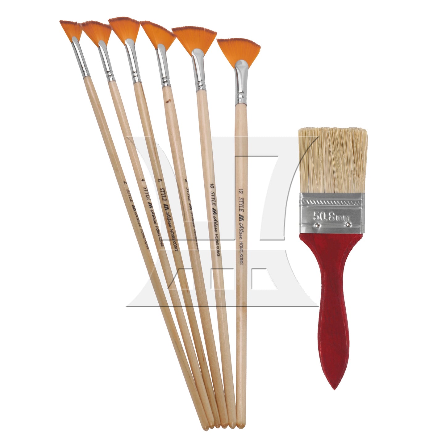 BQLZR 7Pieces Fan Artist Paint Brushes w/ 2 Inch Red/Green wood Color Handle Painting Brush