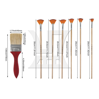 BQLZR 7Pieces Fan Artist Paint Brushes w/ 2 Inch Red/Green wood Color Handle Painting Brush