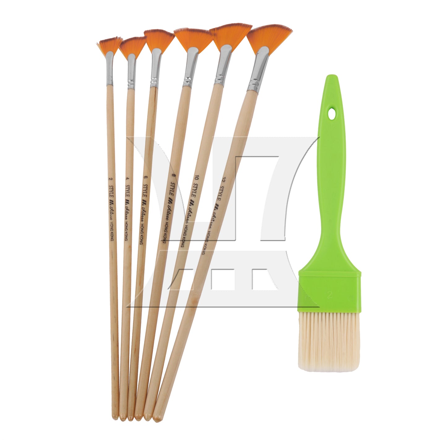 BQLZR 7Pieces Fan Artist Paint Brushes w/ 2 Inch Red/Green wood Color Handle Painting Brush