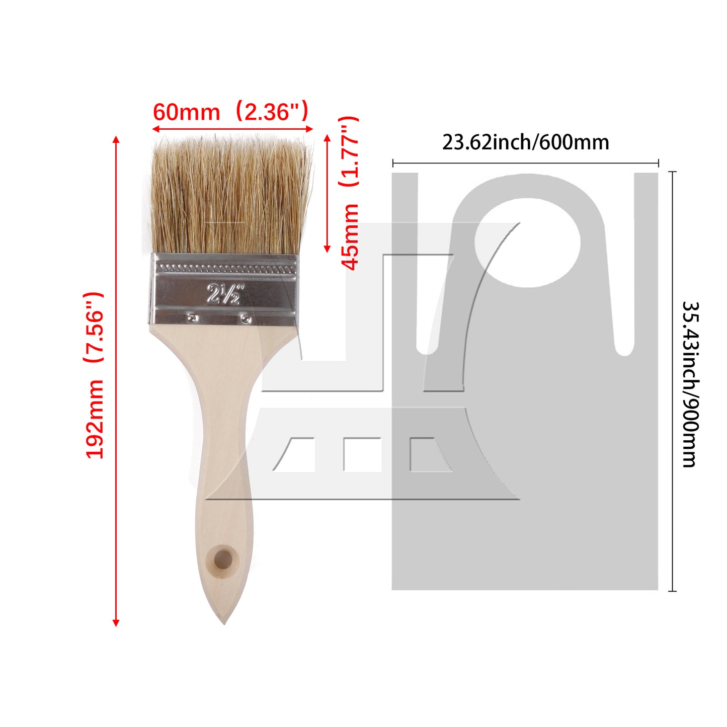 BQLZR 2 Pieces Flat Paint Brush w/ Lengthen Wood Handle 2.5 Inch & 35 Inch Apron Set