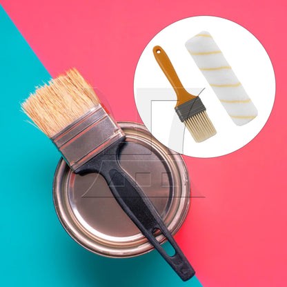 BQLZR Flat Paint Brush with Yellow Plastic Handle 2" & 9 Inch Roller Cover