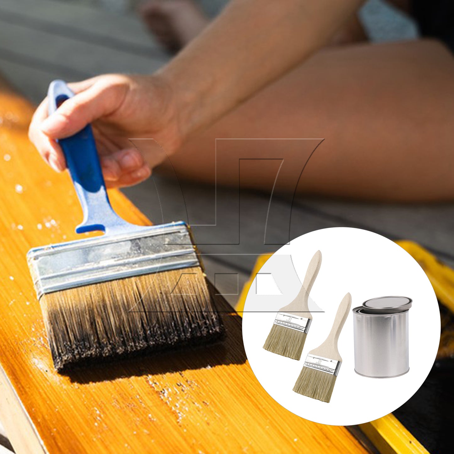 BQLZR  Thin Wooden Painting Brush 3 Inch with 2 Pint Size Unlined Can Set
