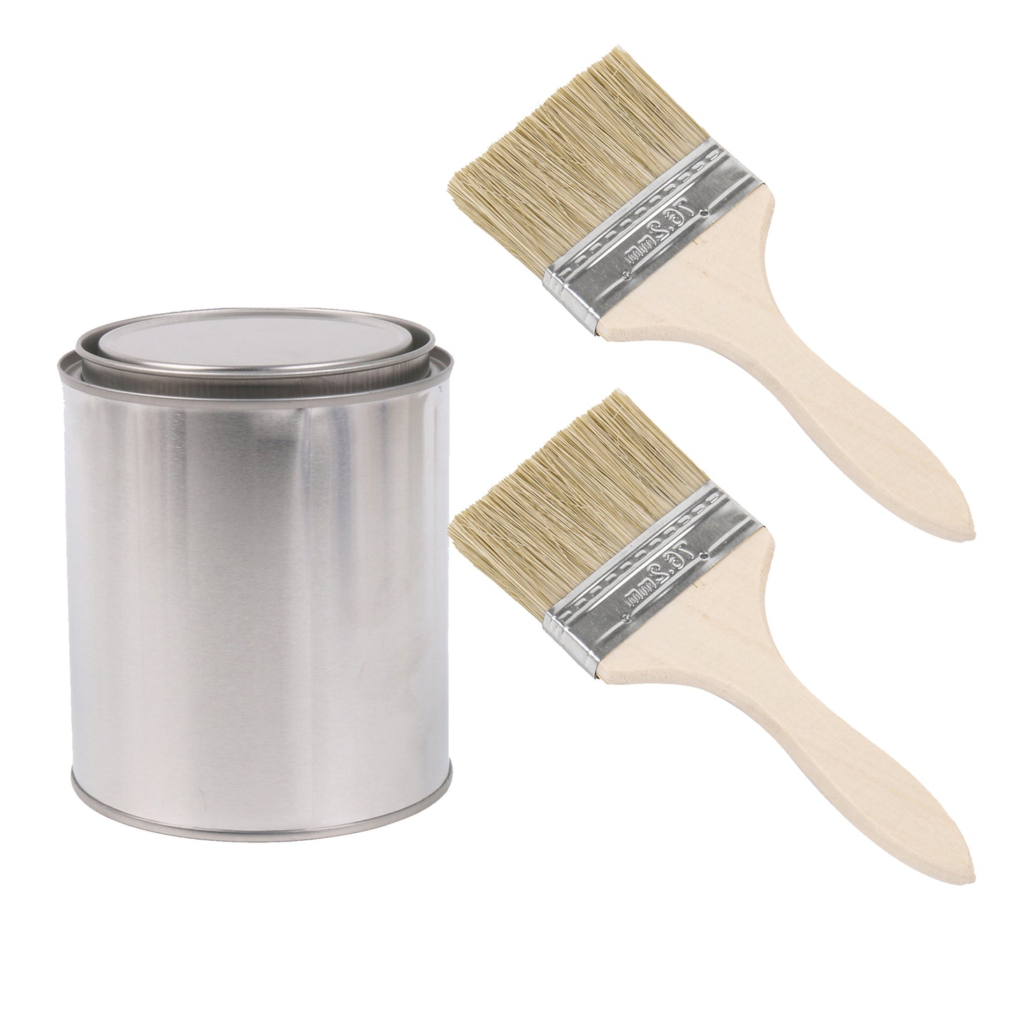 BQLZR 2 Pieces Flat Paint Brush w/ Thin Wood Handle 2.5" Width & 2 Pint Unlined Can