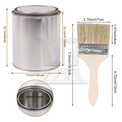 BQLZR  Thin Wooden Painting Brush 3 Inch with 2 Pint Size Unlined Can Set