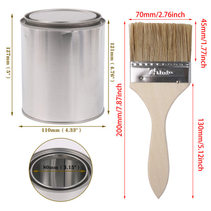 BQLZR 3 Pieces Flat Paint Brush w/ Yellow Plastic Handle 2" and 2 Pint Unlined Can
