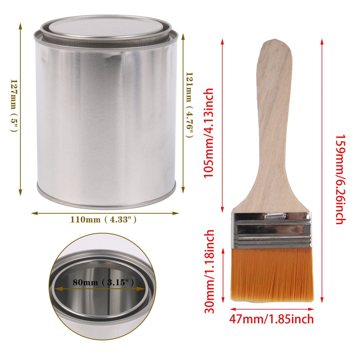BQLZR 3 Pieces Nylon Bristles Painting Brush for Home 1.85" w/ 2 Pint Unlined Can