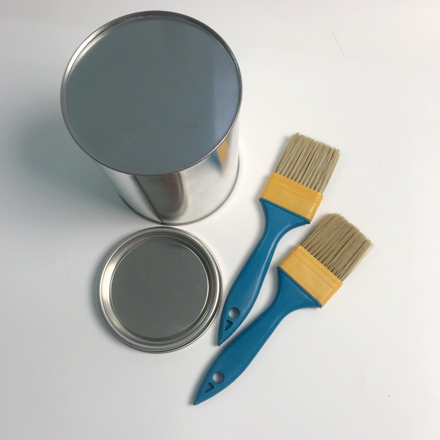 BQLZR 2 Pieces Flat Paint Brush w/ Blue Plastic Handle 2or3 Inch and 2 Pint Unlined Can