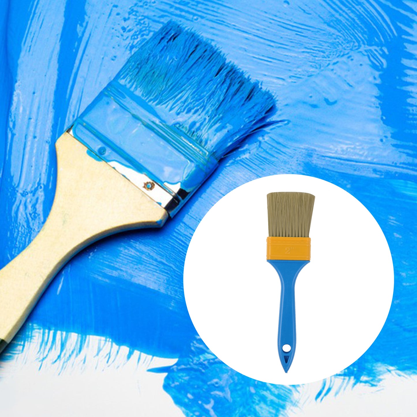 BQLZR 2 Pieces Flat Paint Brush w/ Blue Plastic Handle 2or3 Inch and 2 Pint Unlined Can