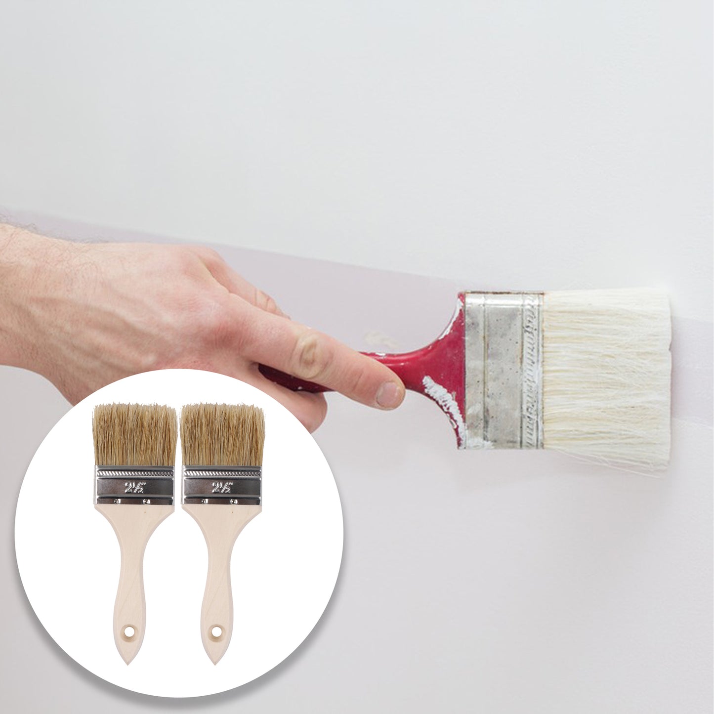 BQLZR 3 Pieces Paint Brush with Lengthen Wooden Handle and 2 Pint Unlined Can