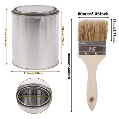BQLZR 3 Pieces Paint Brush with Lengthen Wooden Handle and 2 Pint Unlined Can